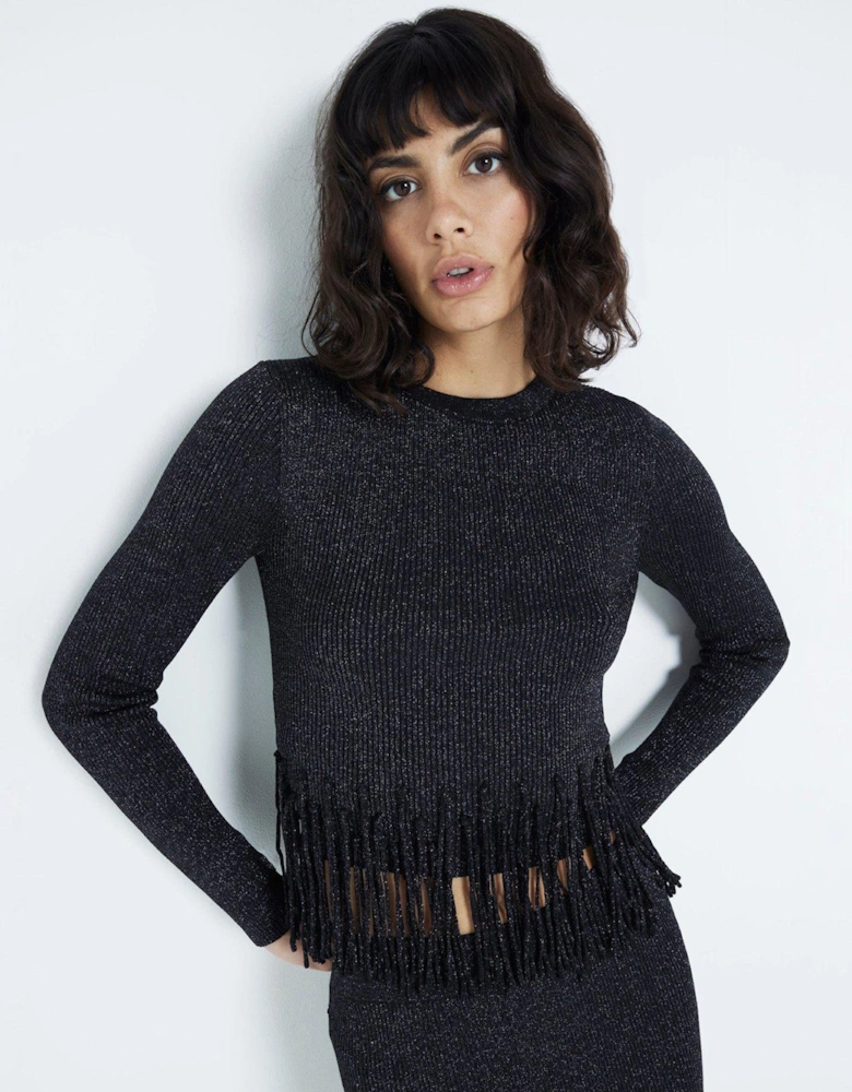 Fringe Detail Jumper - Black