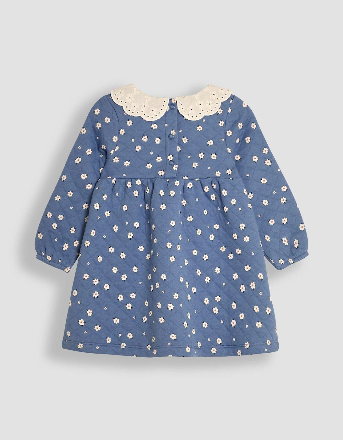 Girls Daisy Floral Broderie Collar Quilted Dress - Blue