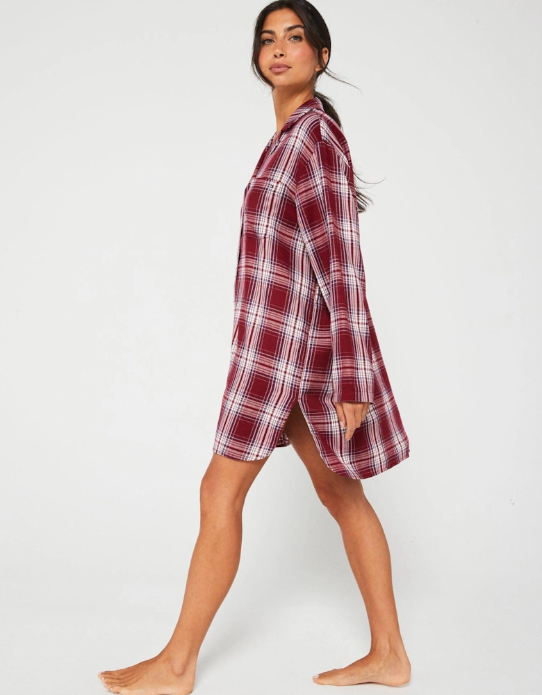 Long Sleeve Check Nightdress - Red