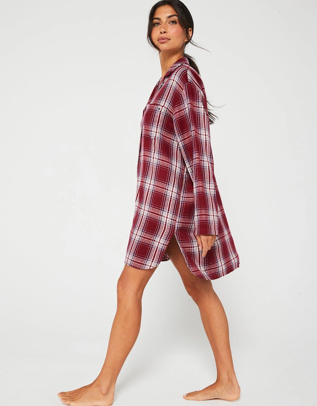 Long Sleeve Check Nightdress - Red