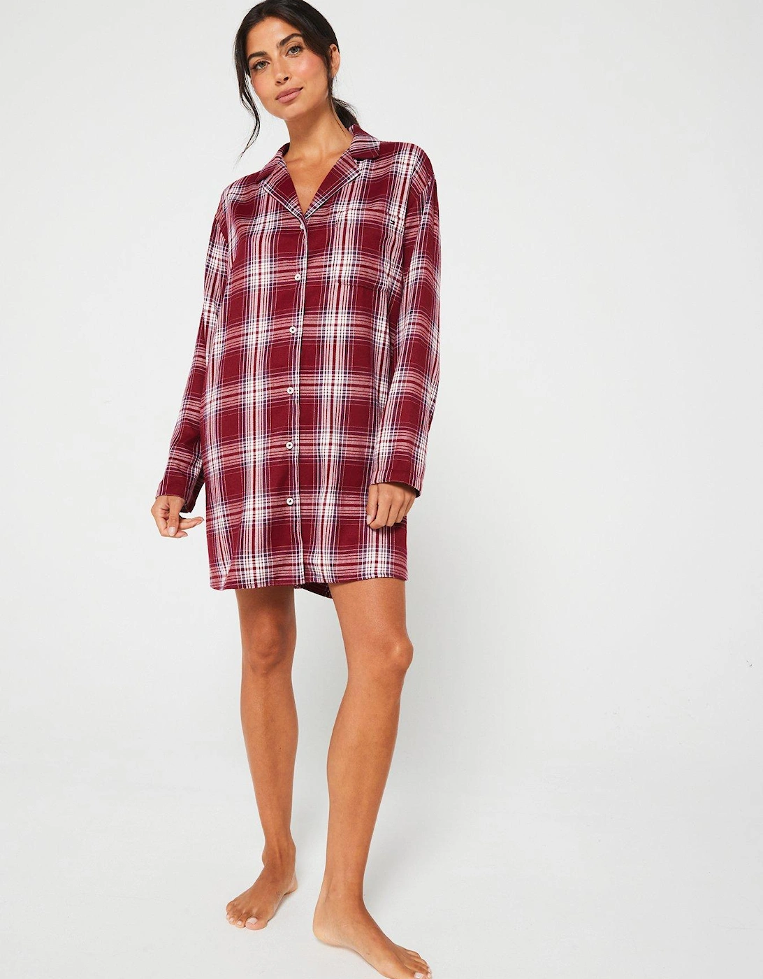 Long Sleeve Check Nightdress - Red