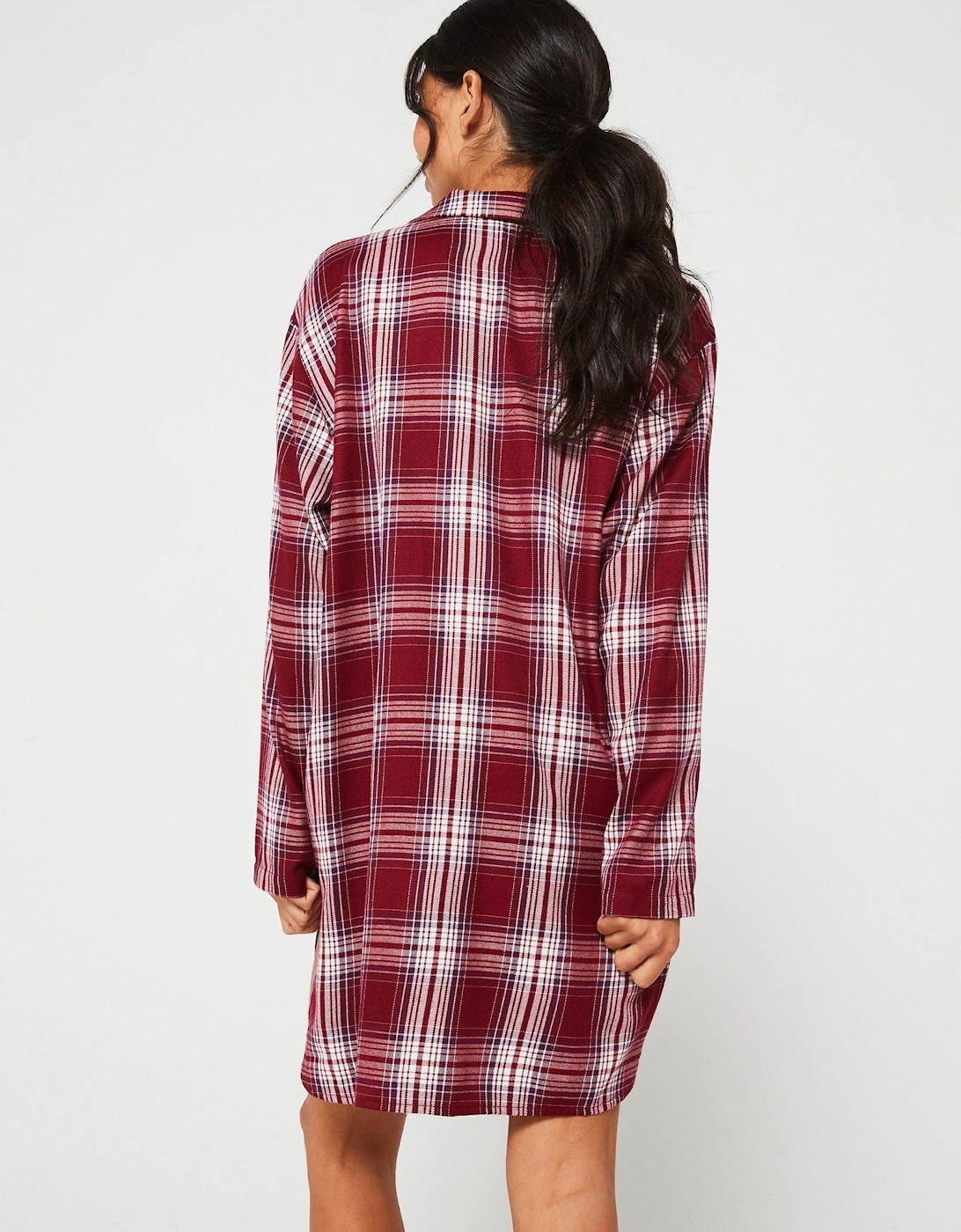 Long Sleeve Check Nightdress - Red