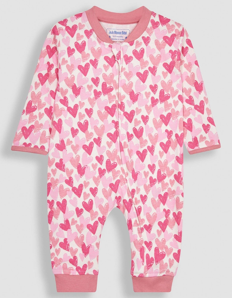 Girls 2-Pack Love Heart Sleepsuits - Pink