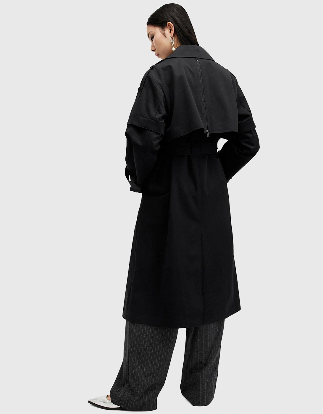 Clyde Trench Coat With Removable Sleeves - Black