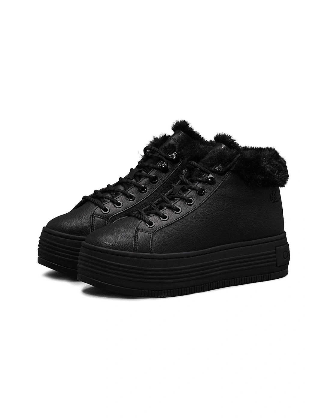 Fleece Lined Flatform Hi-Top Trainers - Black