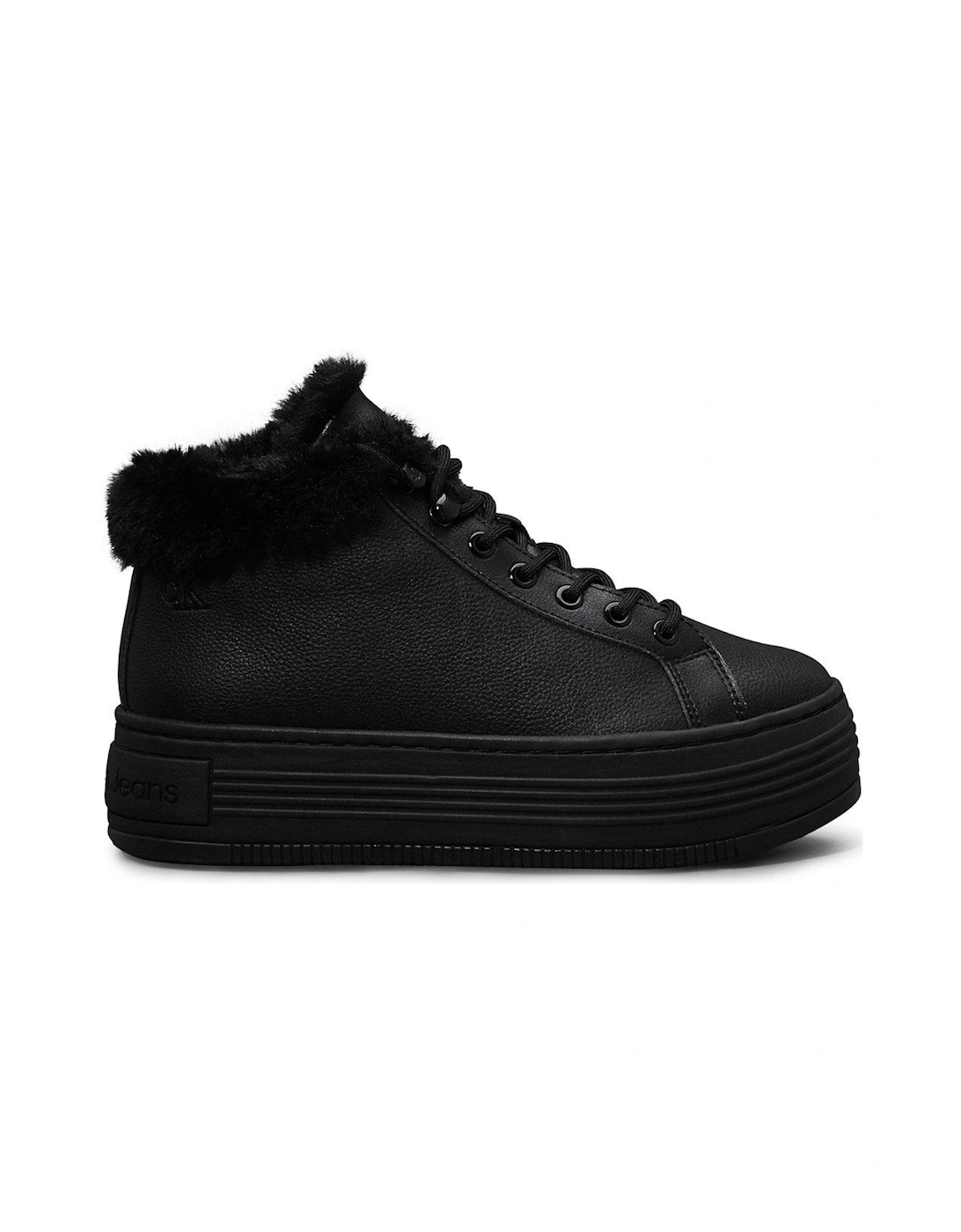 Fleece Lined Flatform Hi-Top Trainers - Black