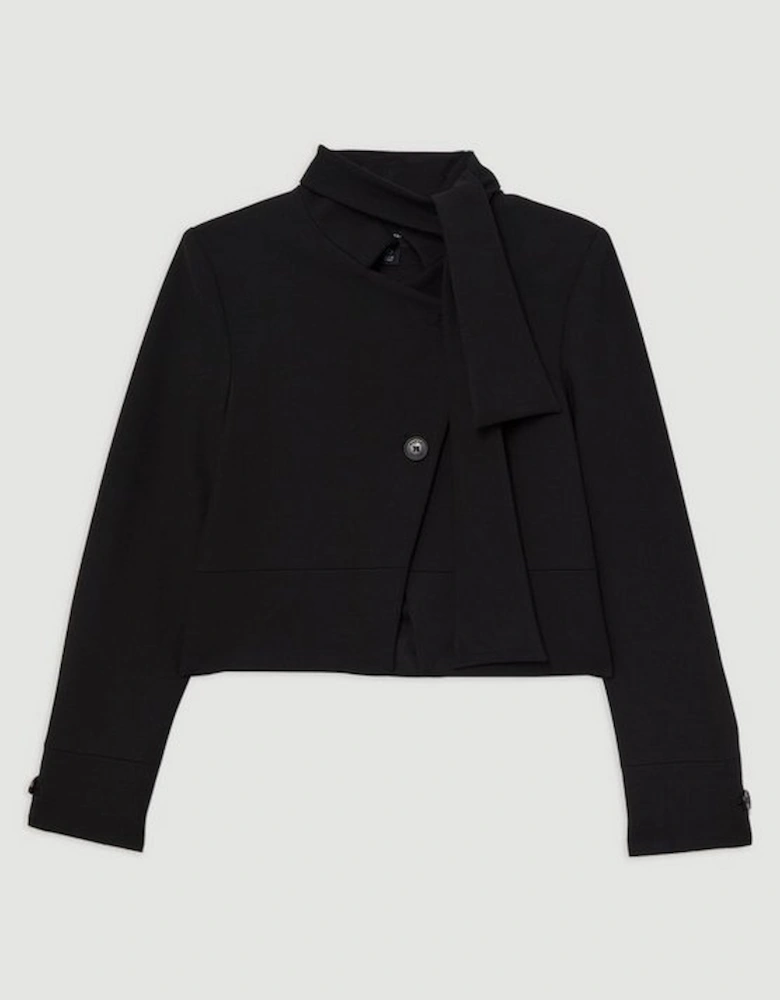 The Founder Compact Stretch Cropped Tie Neck Tailored Blazer