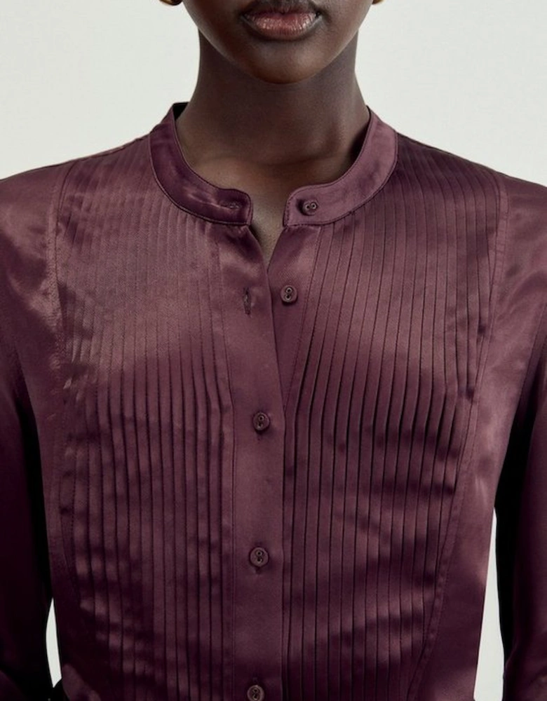 The Founder Satin Pintuck Woven Blouse