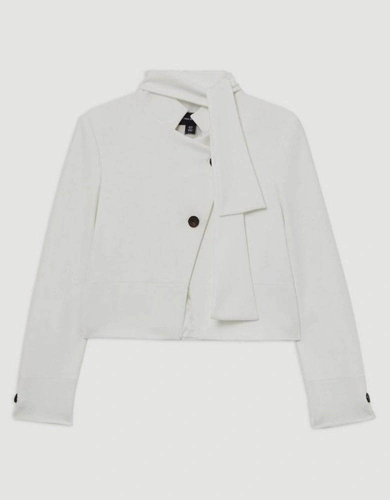 The Founder Compact Stretch Cropped Tie Neck Tailored Blazer