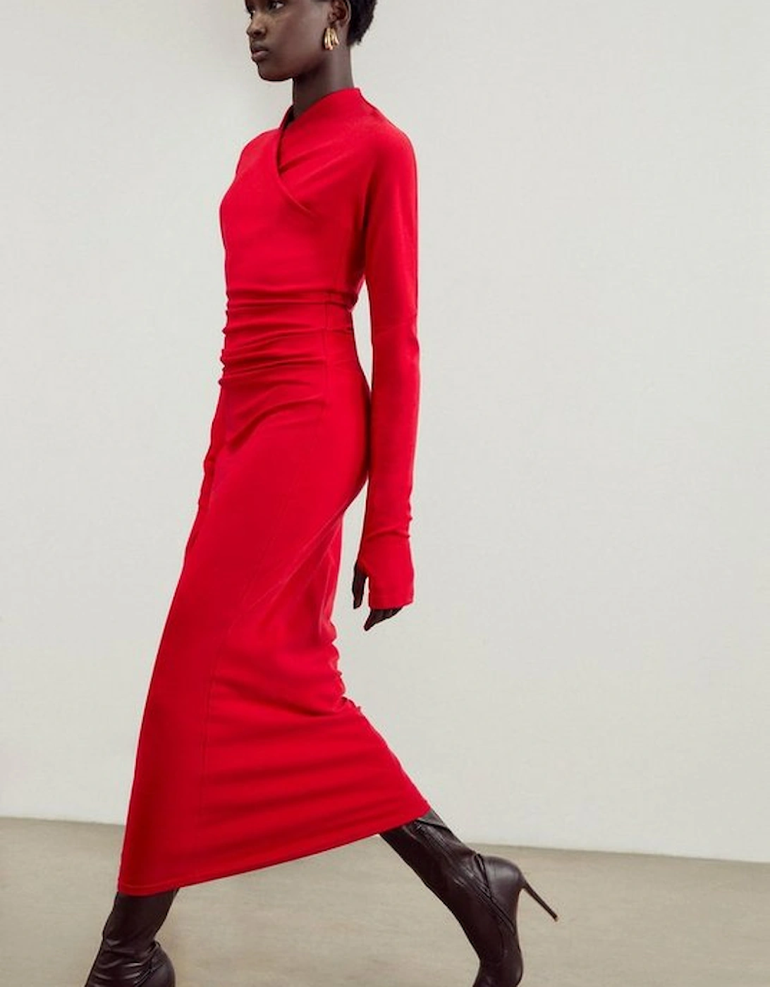 Petite Soft Touch Jersey Asymmetric Neck Midi Dress