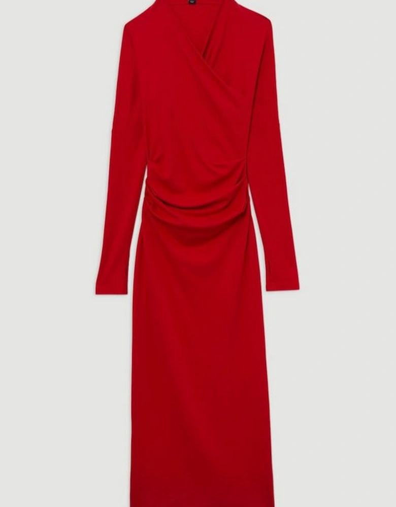 Petite Soft Touch Jersey Asymmetric Neck Midi Dress
