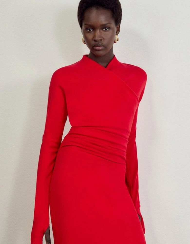Petite Soft Touch Jersey Asymmetric Neck Midi Dress