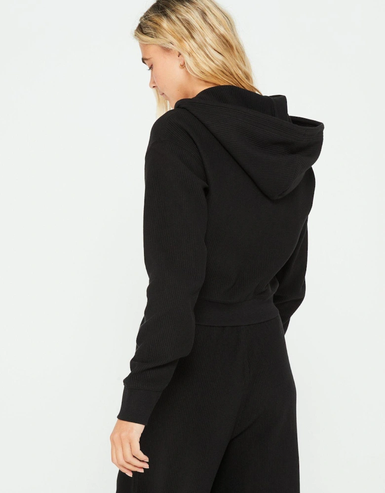 Cropped Zip Through Hoodie - Black