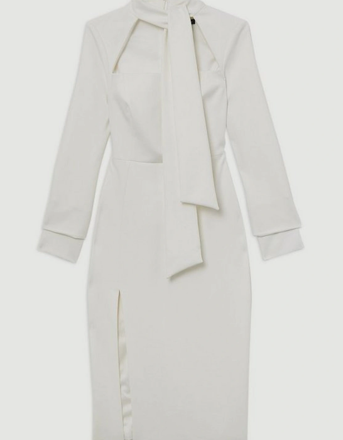 The Founder Compact Stretch Tailored Tie Neck Pencil Midi Dress
