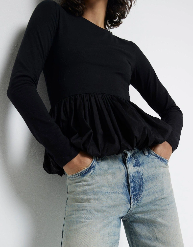 Poplin Puff Ball Top - Black