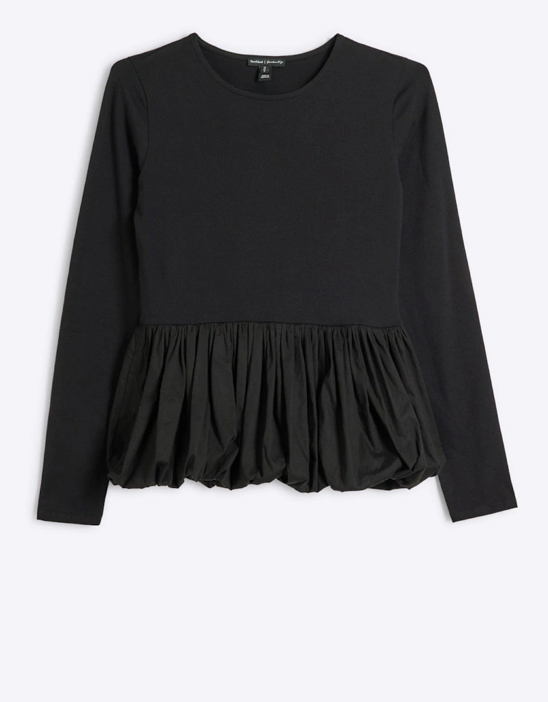 Poplin Puff Ball Top - Black