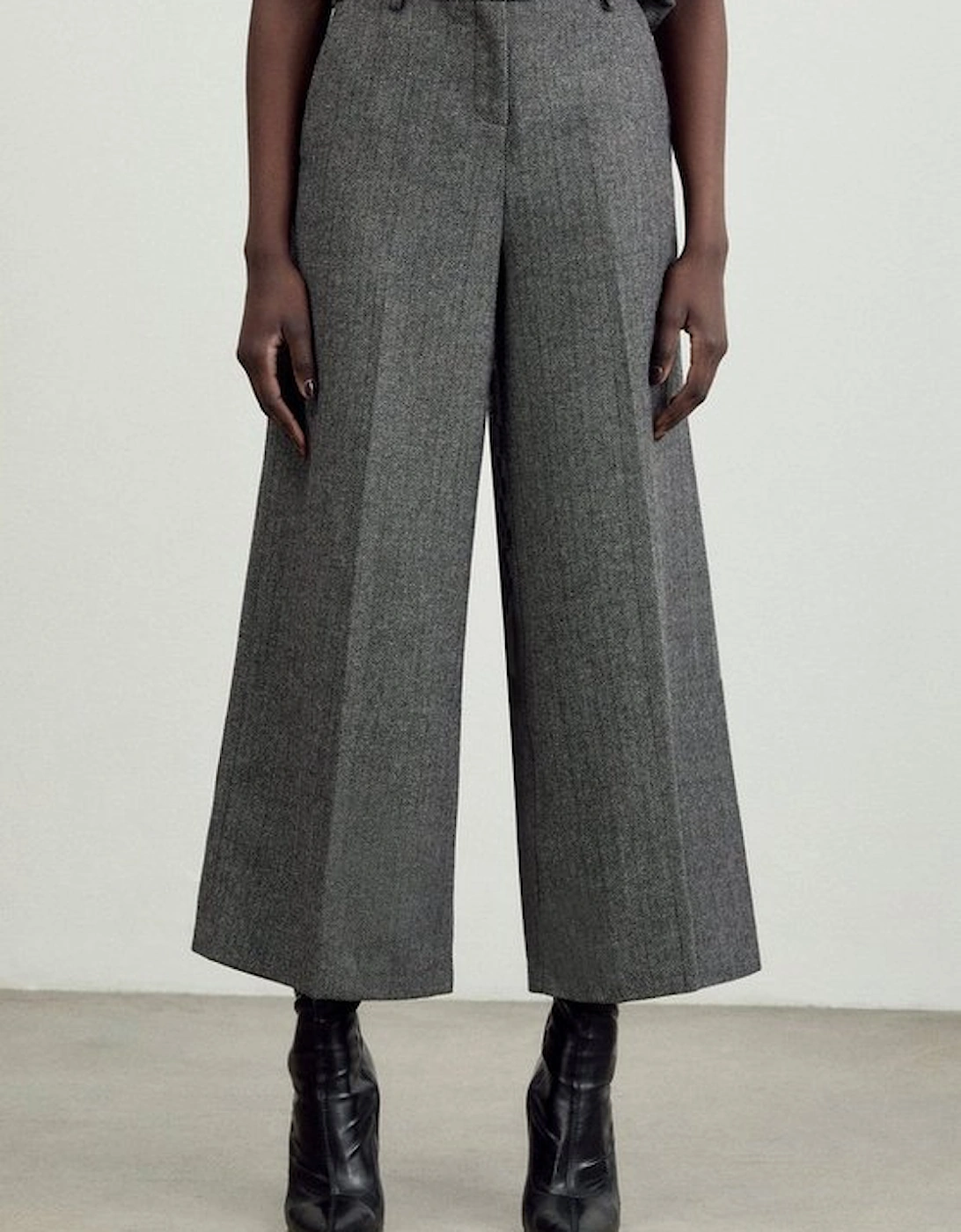 The Founder Herringbone Straight Leg Cropped Trousers