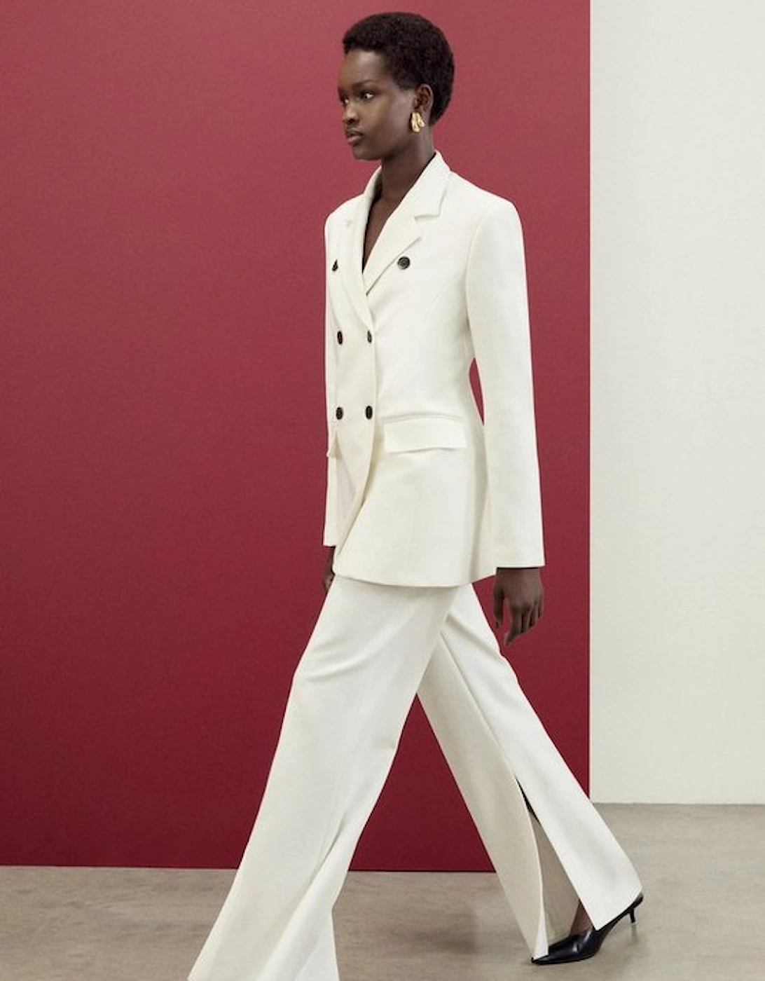 Compact Stretch Tailored Double Breasted Blazer