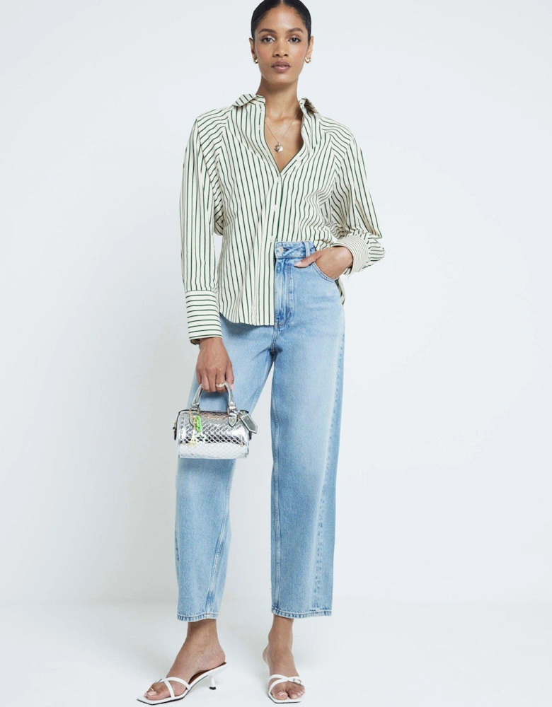 Cinched Waist Poplin Shirt - Medium Green