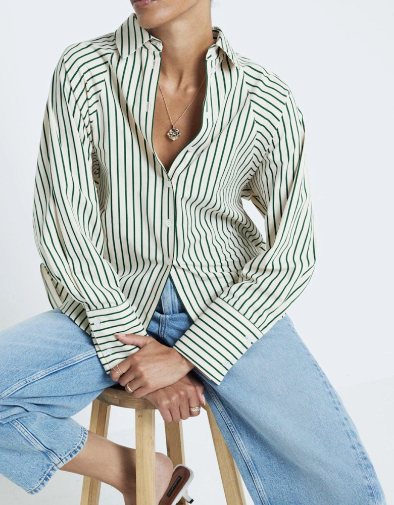 Cinched Waist Poplin Shirt - Medium Green