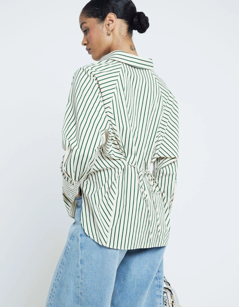 Cinched Waist Poplin Shirt - Medium Green