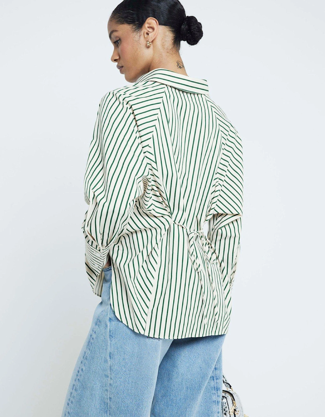 Cinched Waist Poplin Shirt - Medium Green