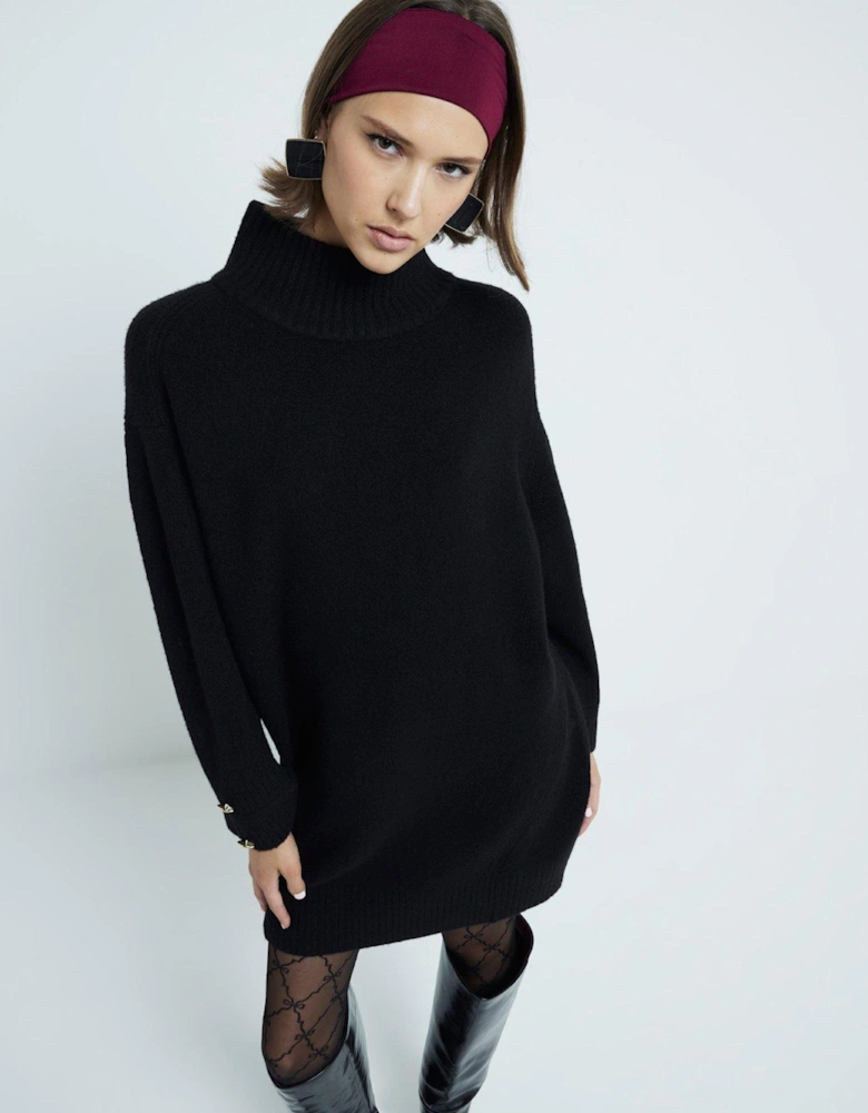 High Neck Jumper Dress - Black