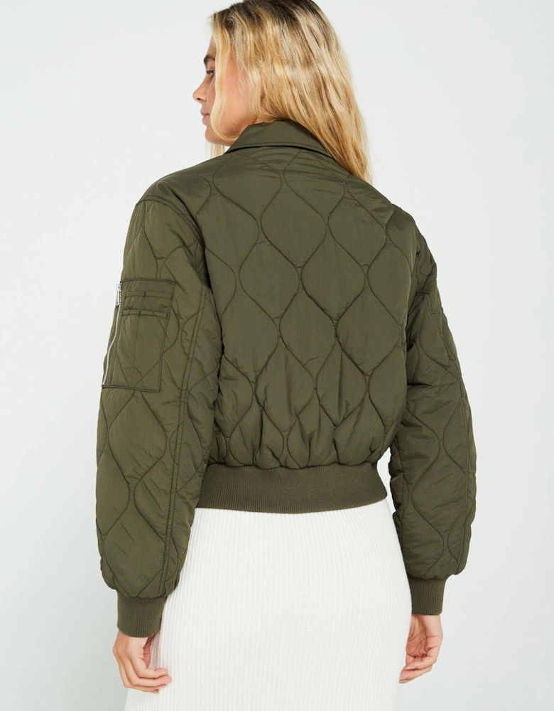 Quilted Bomber Jacket - Green