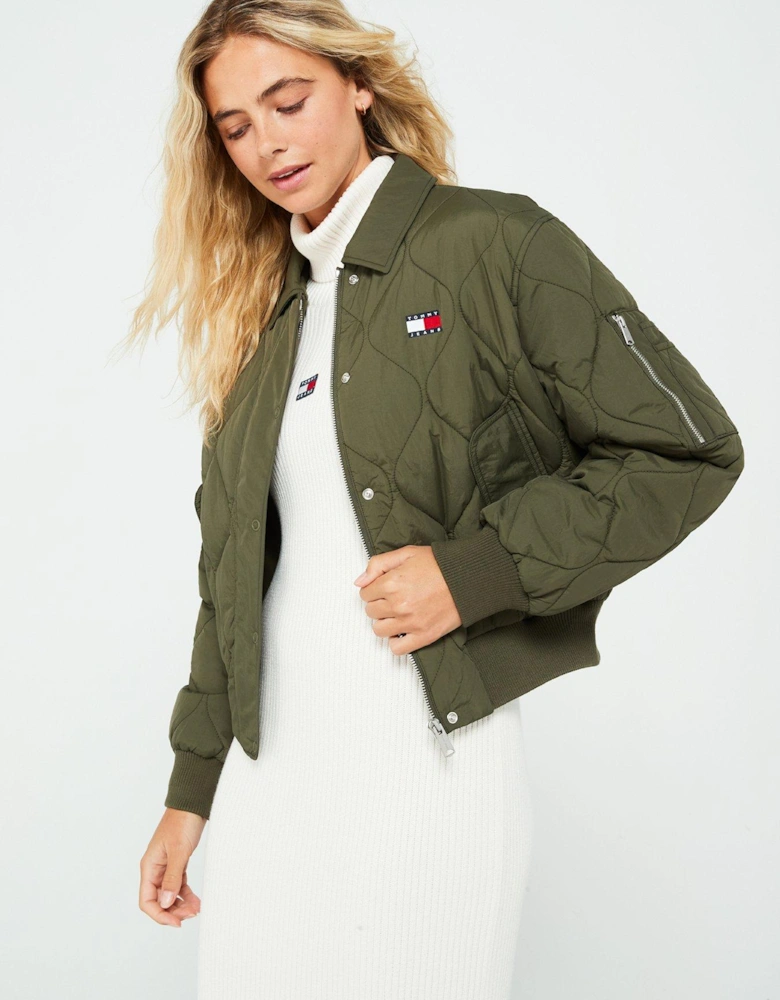 Quilted Bomber Jacket - Green