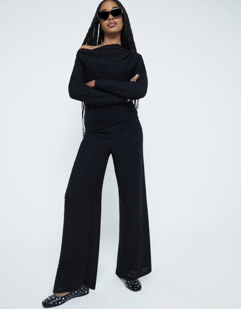 Textured Wide Leg Trouser - Black