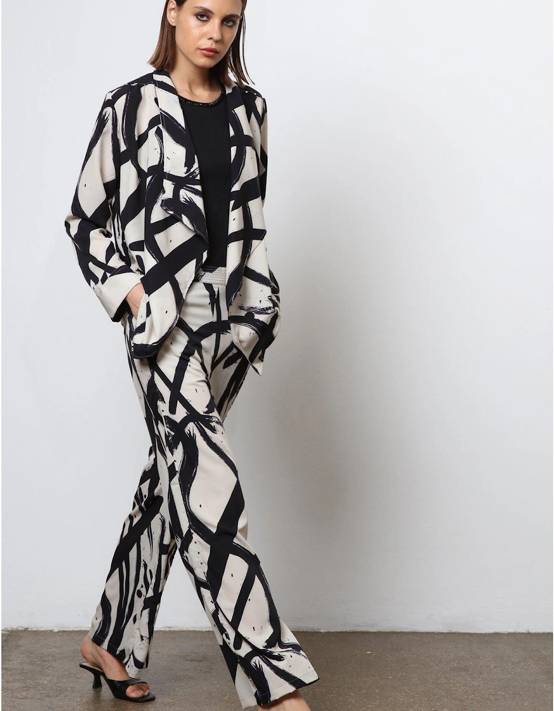 Abstract Wide Leg Trousers - White
