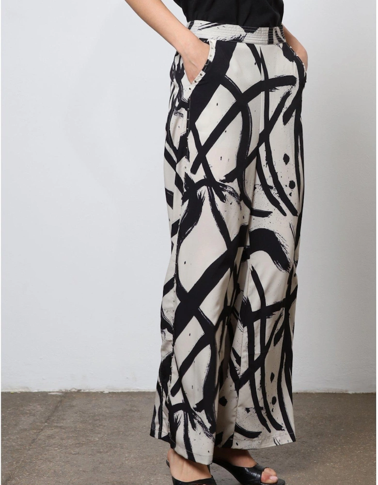 Abstract Wide Leg Trousers - White