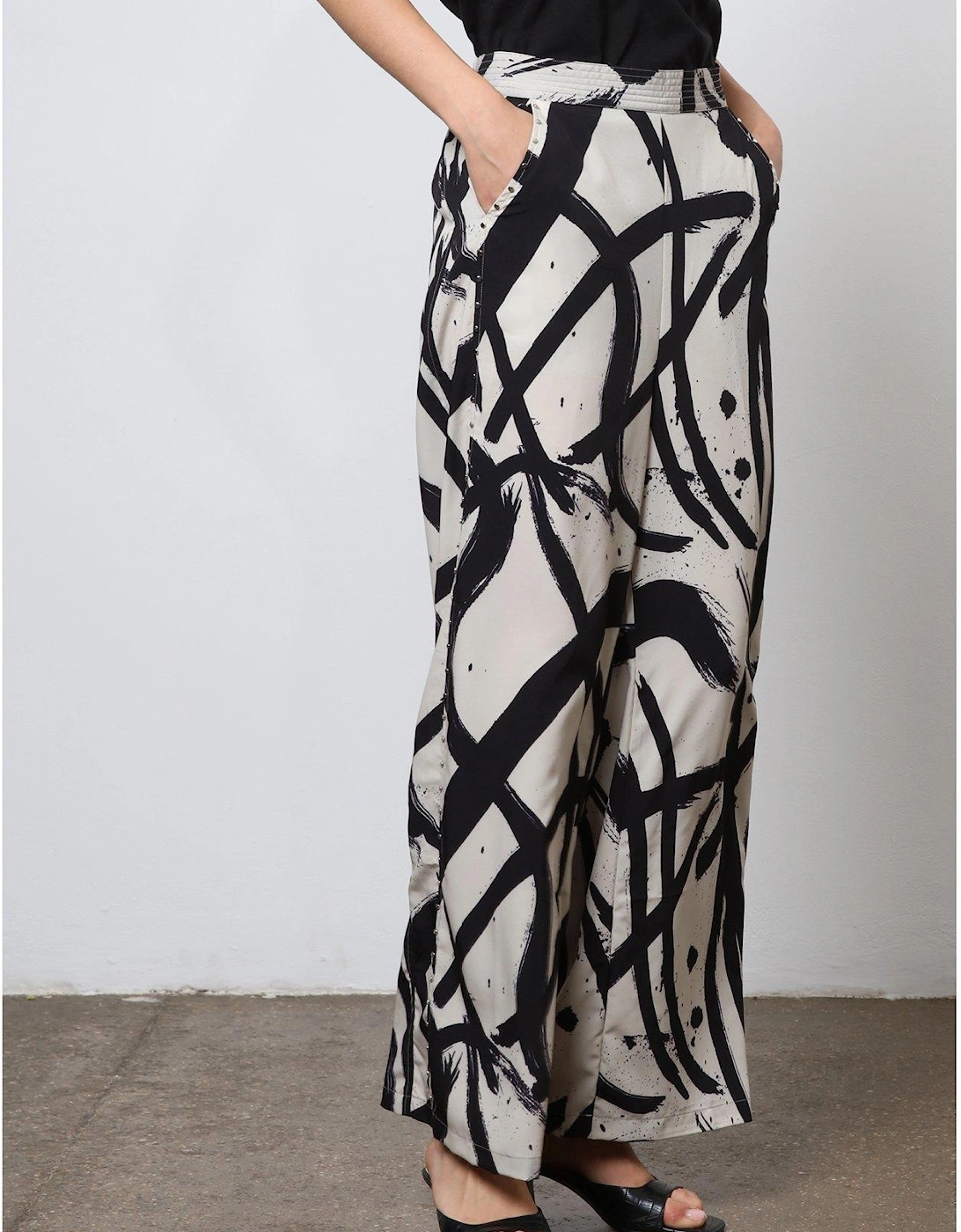 Abstract Wide Leg Trousers - White