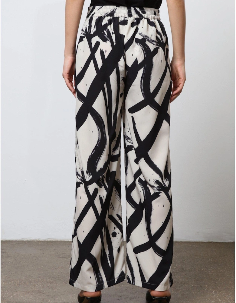 Abstract Wide Leg Trousers - White