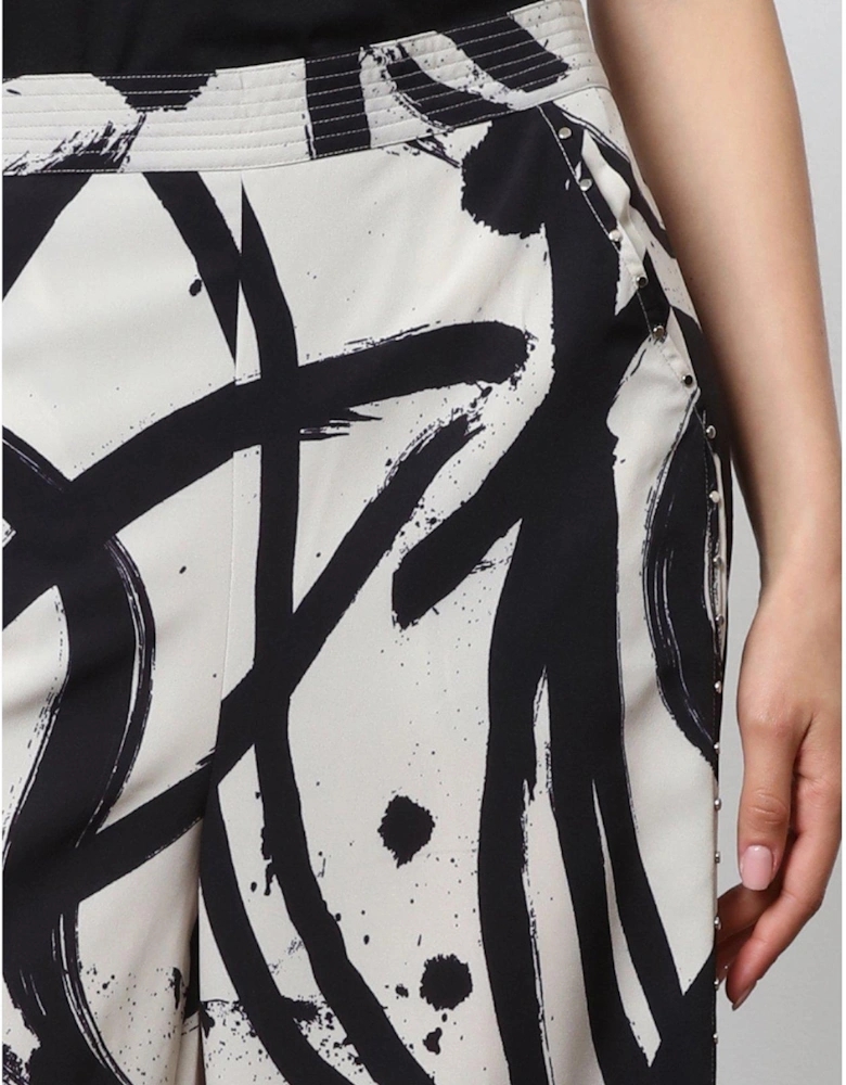 Abstract Wide Leg Trousers - White