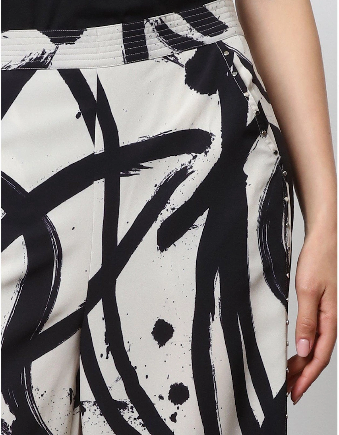 Abstract Wide Leg Trousers - White
