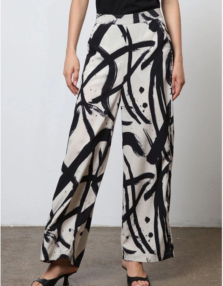 Abstract Wide Leg Trousers - White