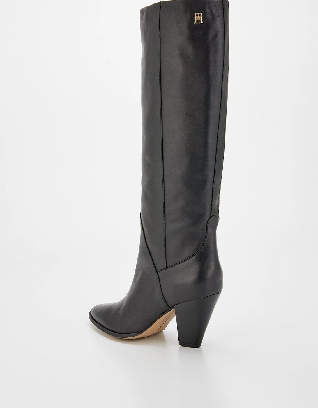 Leather Knee High Cowboy Boots - Black