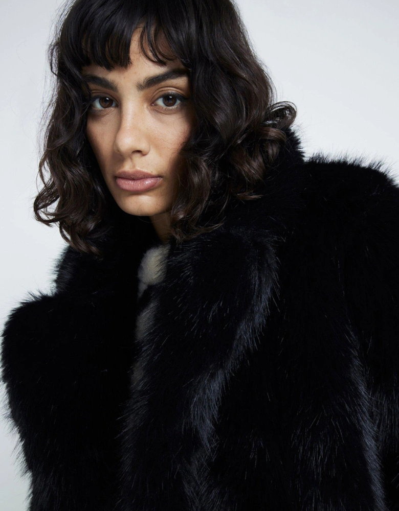 Mid Length Faux Fur Coat - Black