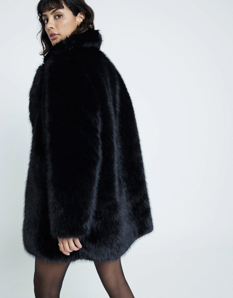 Mid Length Faux Fur Coat - Black