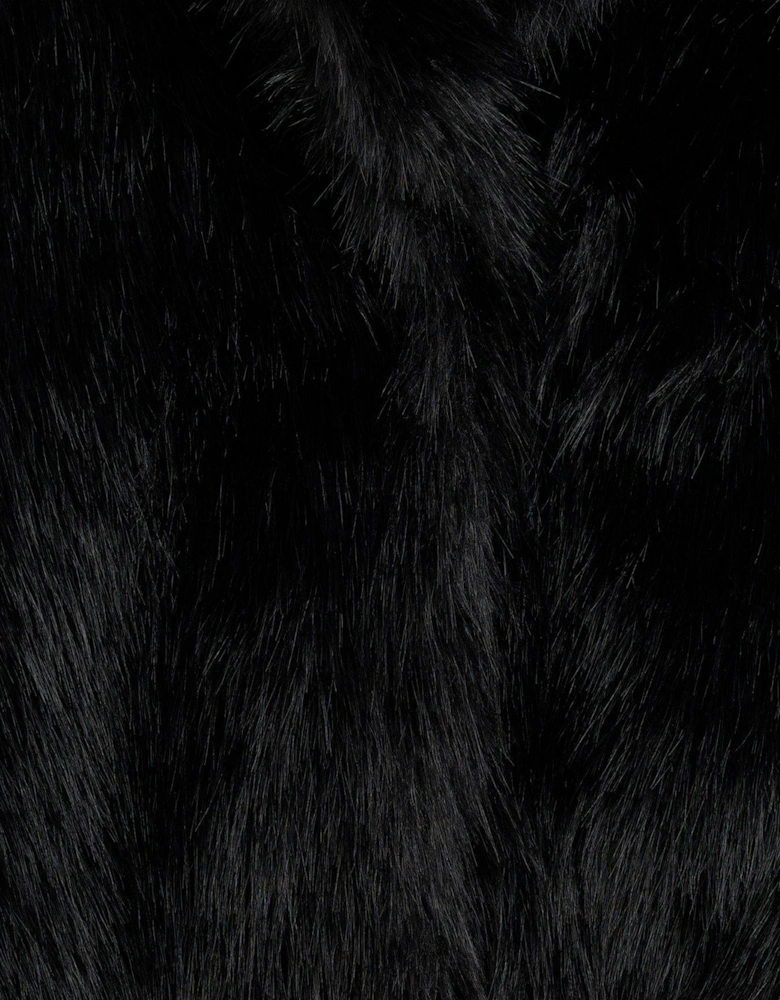 Mid Length Faux Fur Coat - Black