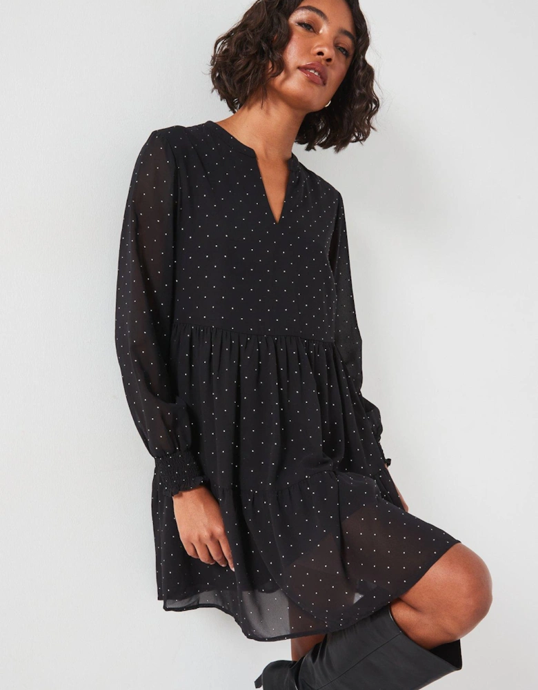 Tiered Long Sleeve Dress - Black