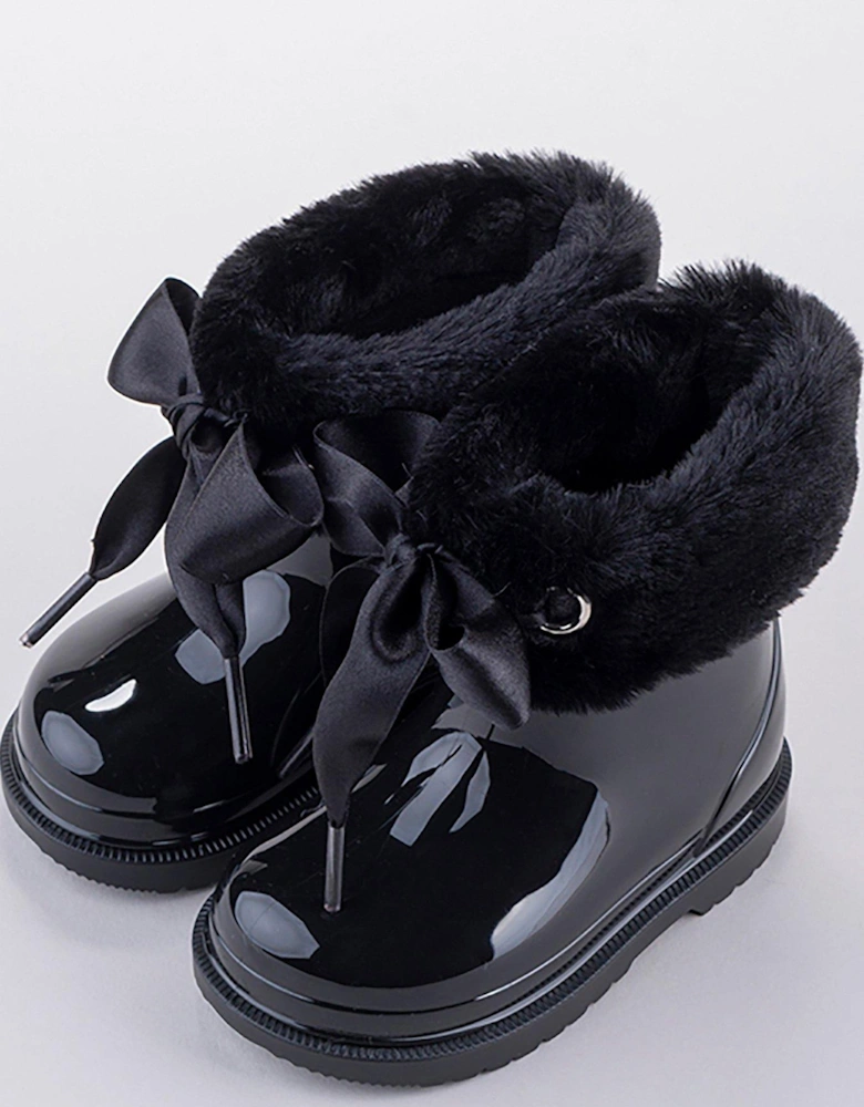 Bimbi Soft Faux Fur Wellington Boot - Black