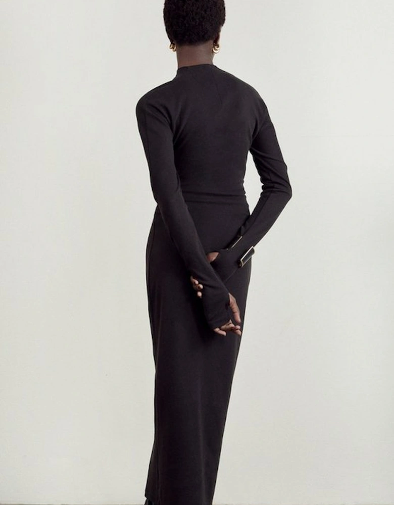 The Founder Soft Touch Jersey Asymmetric Neck Midi Dress