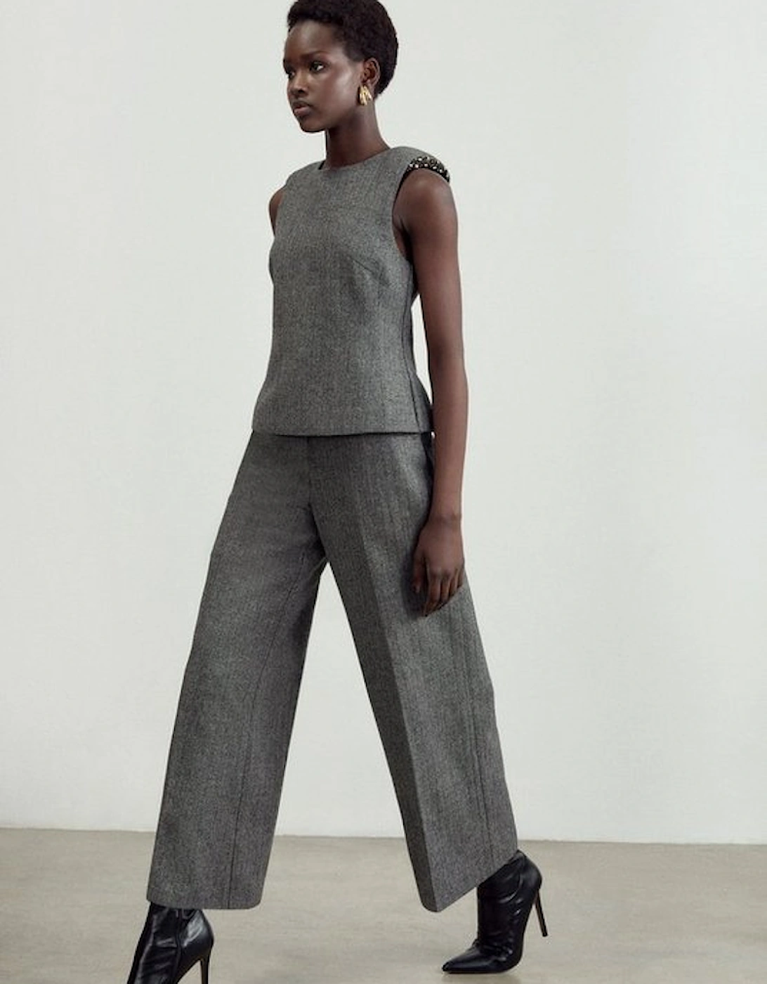 The Founder Herringbone Straight Leg Cropped Trousers