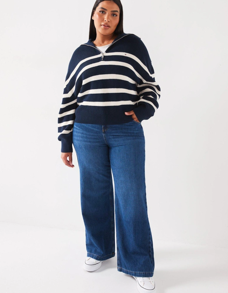 Plus Size 1/2 Zip Jumper - Navy