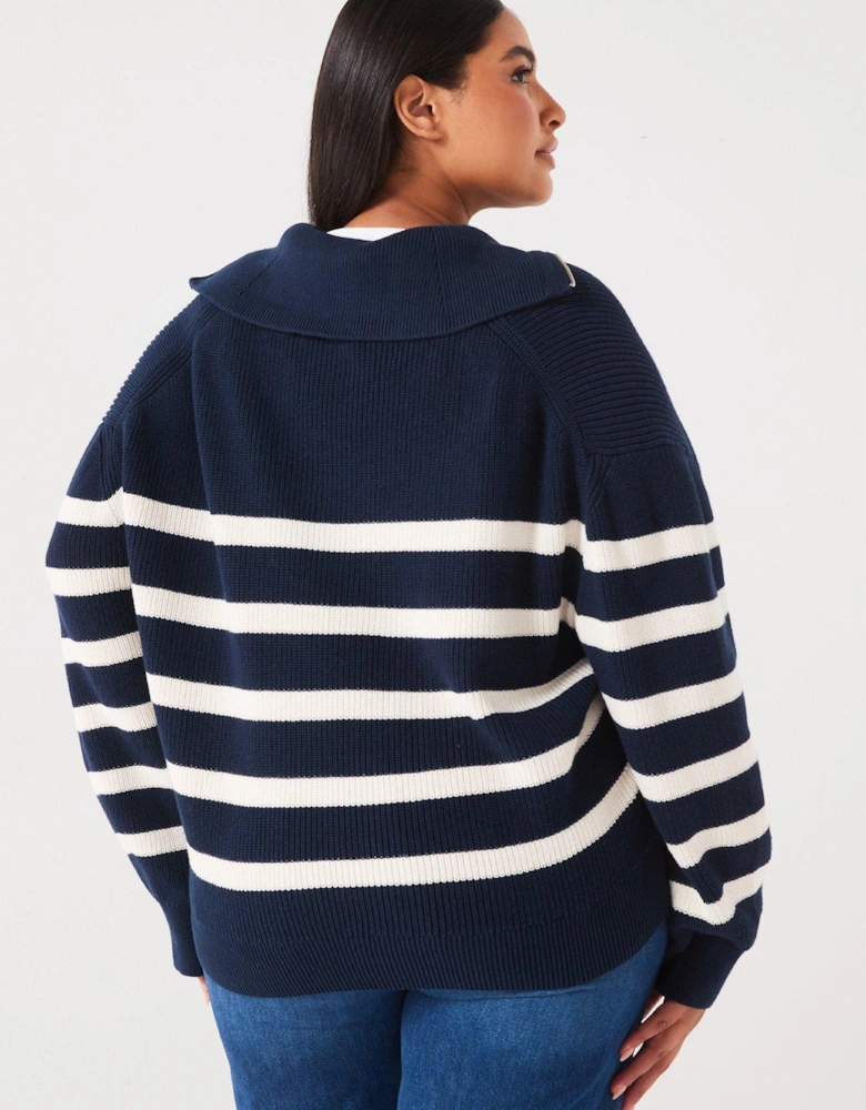 Plus Size 1/2 Zip Jumper - Navy