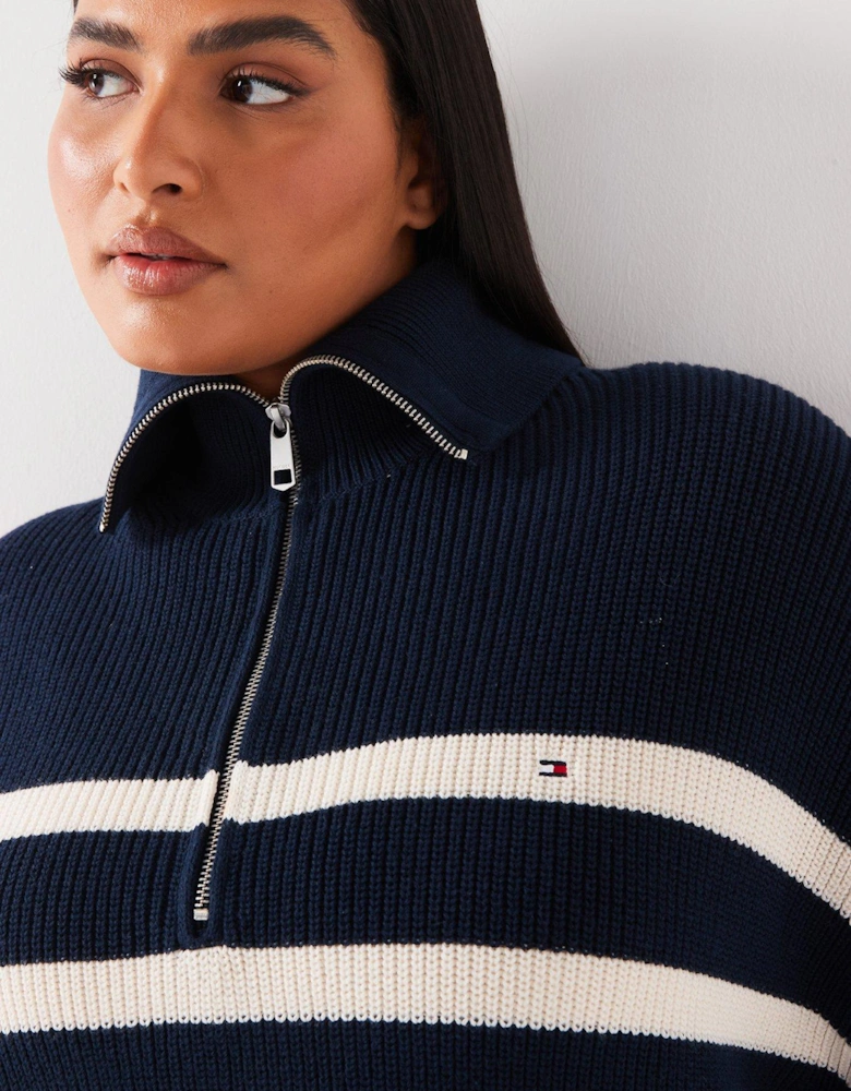 Plus Size 1/2 Zip Jumper - Navy