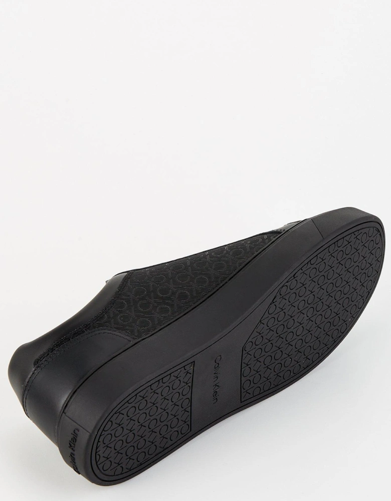 Low Top Zip Detail Mono Print Sneakers - Black