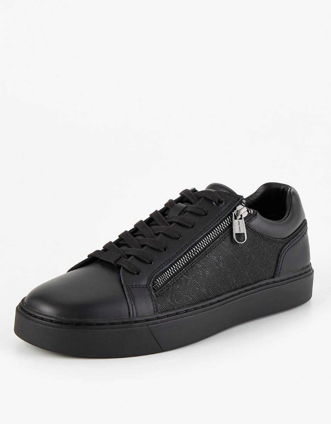 Low Top Zip Detail Mono Print Sneakers - Black